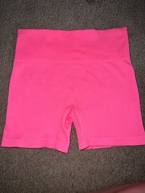 High-Waist Ribbed Pink Women's Bike Shorts